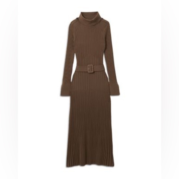 Reiss Brown Petite Vinette Midi Knitted Dress - Picture 2 of 9
